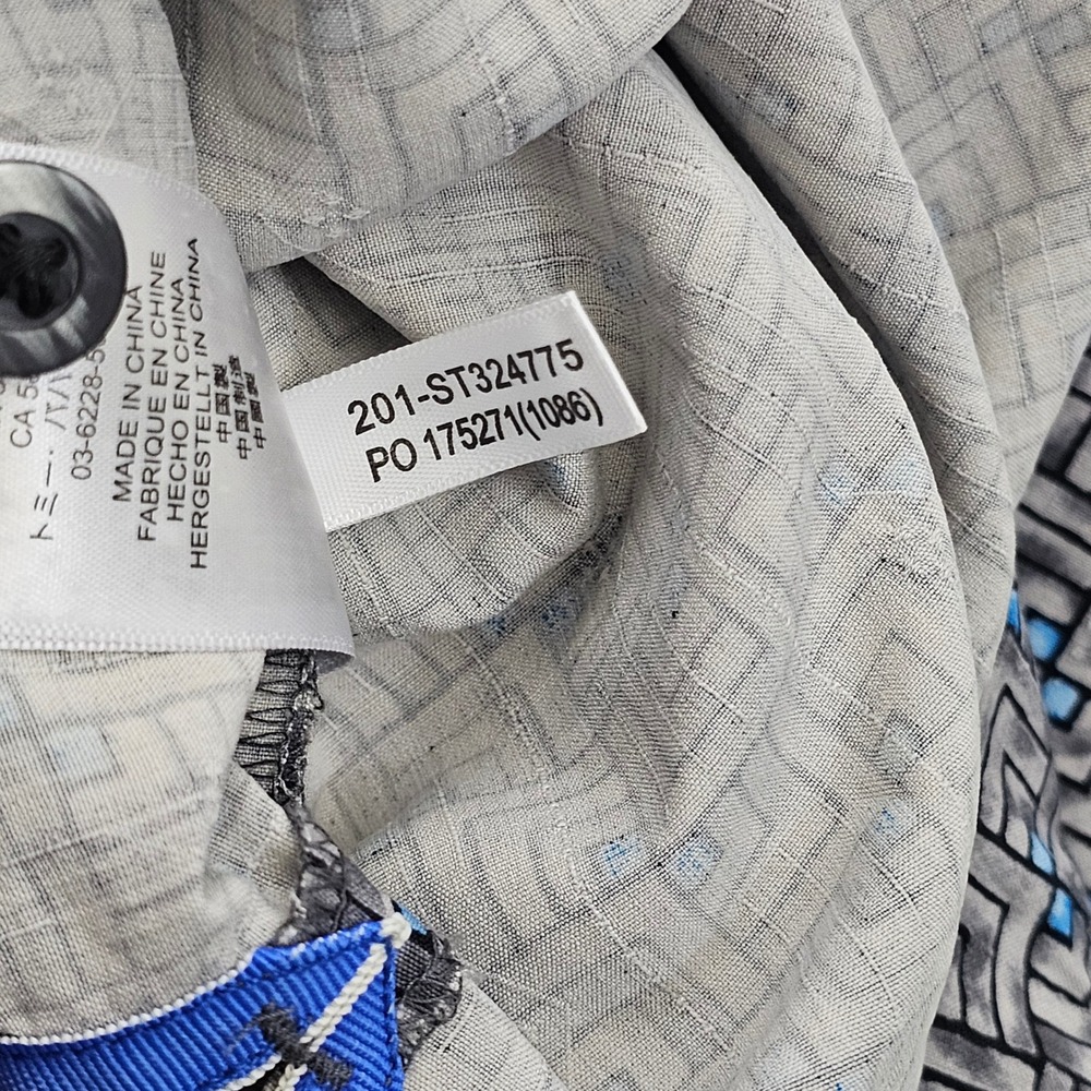 Tommy Bahama Shirt Mens XXL Grey Blue Geometric Silk Hawaiian Resortwear Beach - Picture 11 of 11